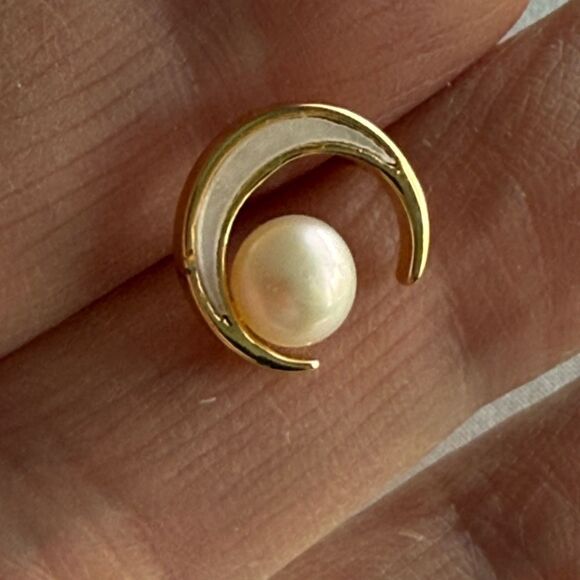 Cosmic Moon & Genuine Pearl Stud Earrings, 18k Gold Vermeil, Crescent Lunar NEW - Picture 7 of 9